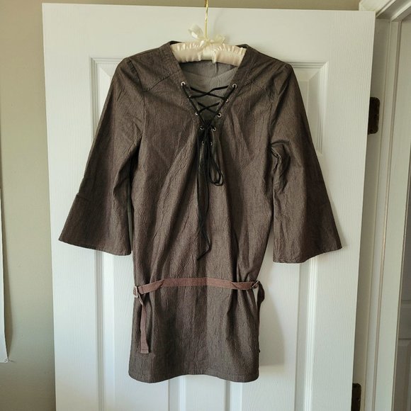 Abase Women's Tunic Shirt Lace Up * Khaki * 59% Cotton 3/4 * Bell Sleeve * Small - Picture 1 of 10